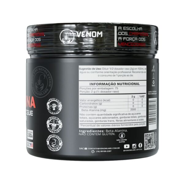 BETA ALANINA 100% Pura 150g Premium (75 doses) - Imagem 2